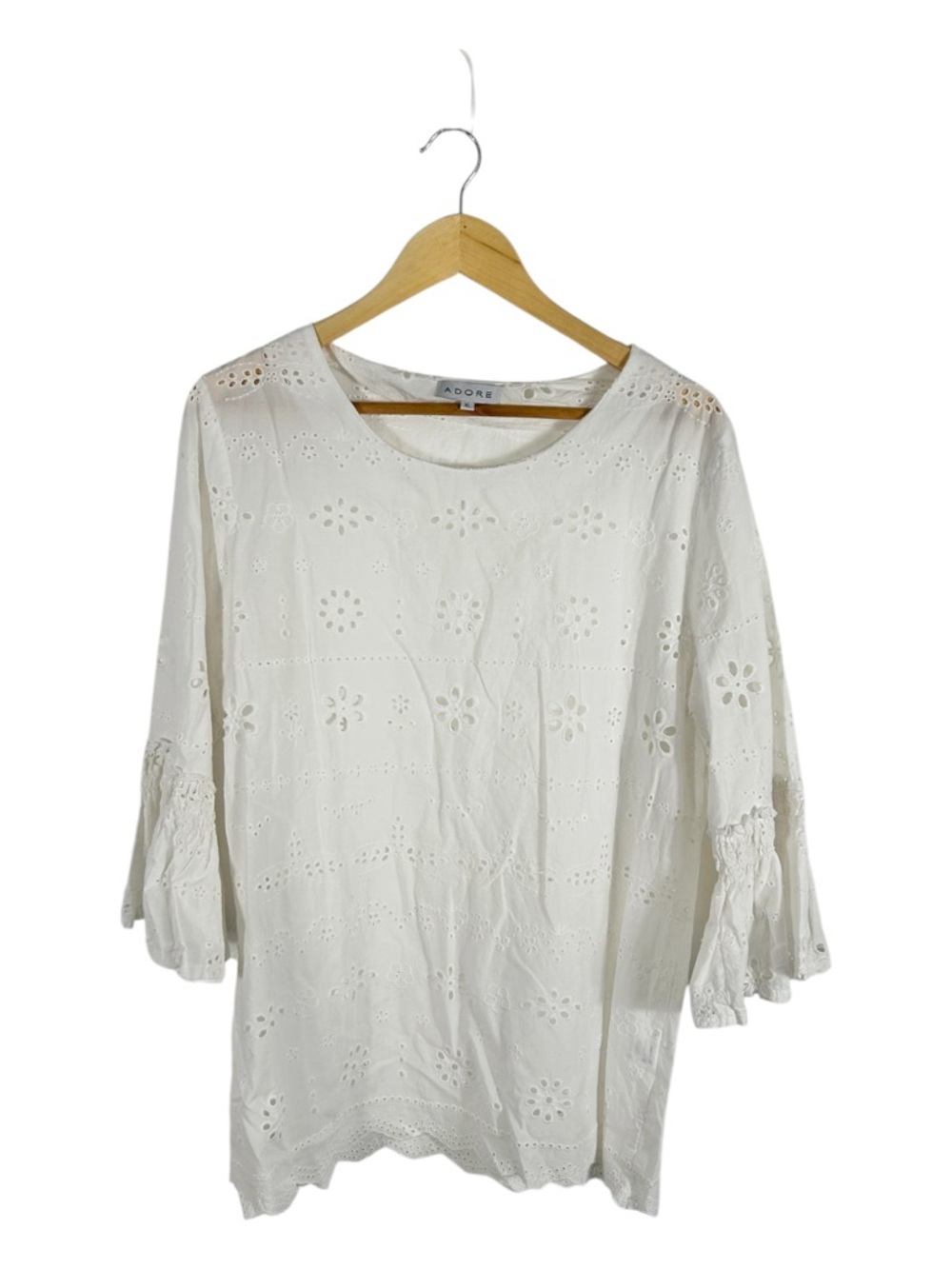 Adore White Eyelet Embroideredโ Bell Sleeve Blouse Size XL